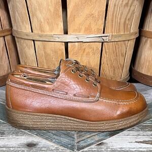 Knapp Shoes Tan Leather 4-Eye Vintage USA 70s Platform Crepe Oxfords Mens 9.5 D